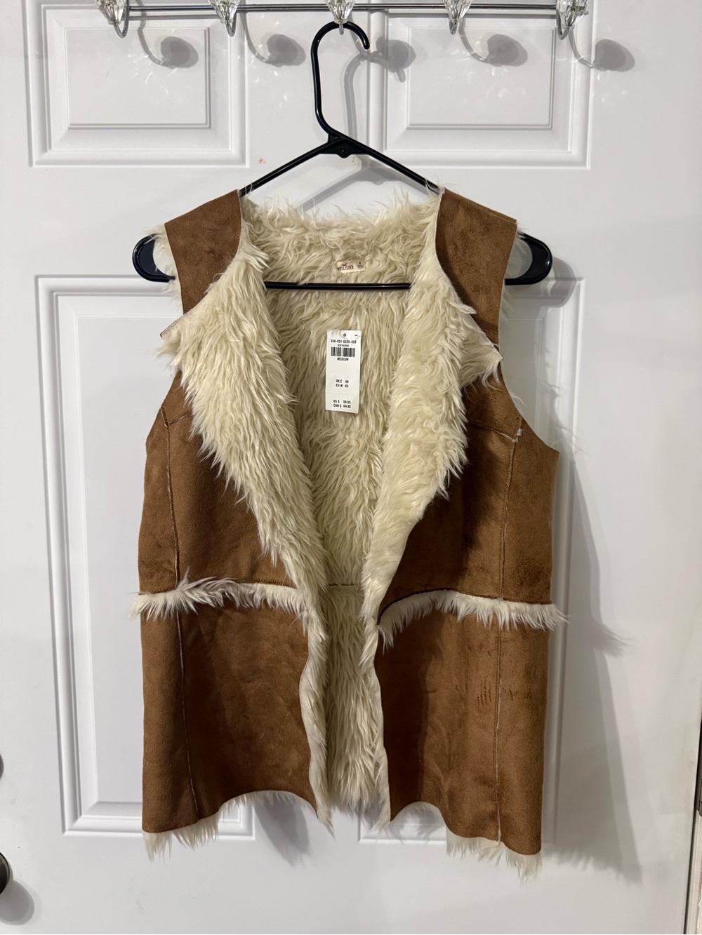 NWT Hollister Faux Suede Shearling Vest Brown Cream Women’s M Boho Western